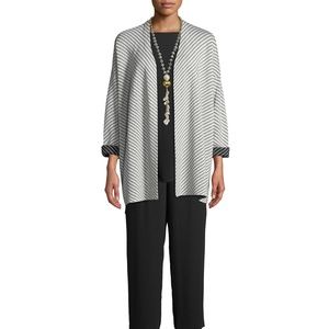 Eileen Fisher Silk/Cotton Striped Open-Front Cardi